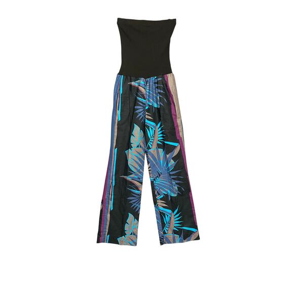 NWT 90s Vintage Sakowitz Tropical Print Wide Leg Jumpsuit Women’s Size Medium - Picture 1 of 6